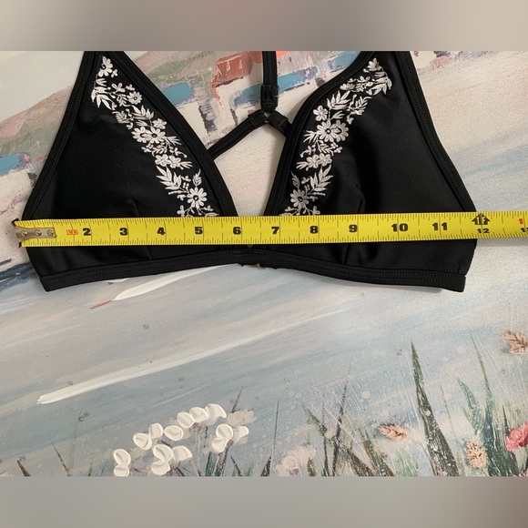 Vintage Abercrombie Black Bikini Swim Top White Embroidered - Picture 5 of 5